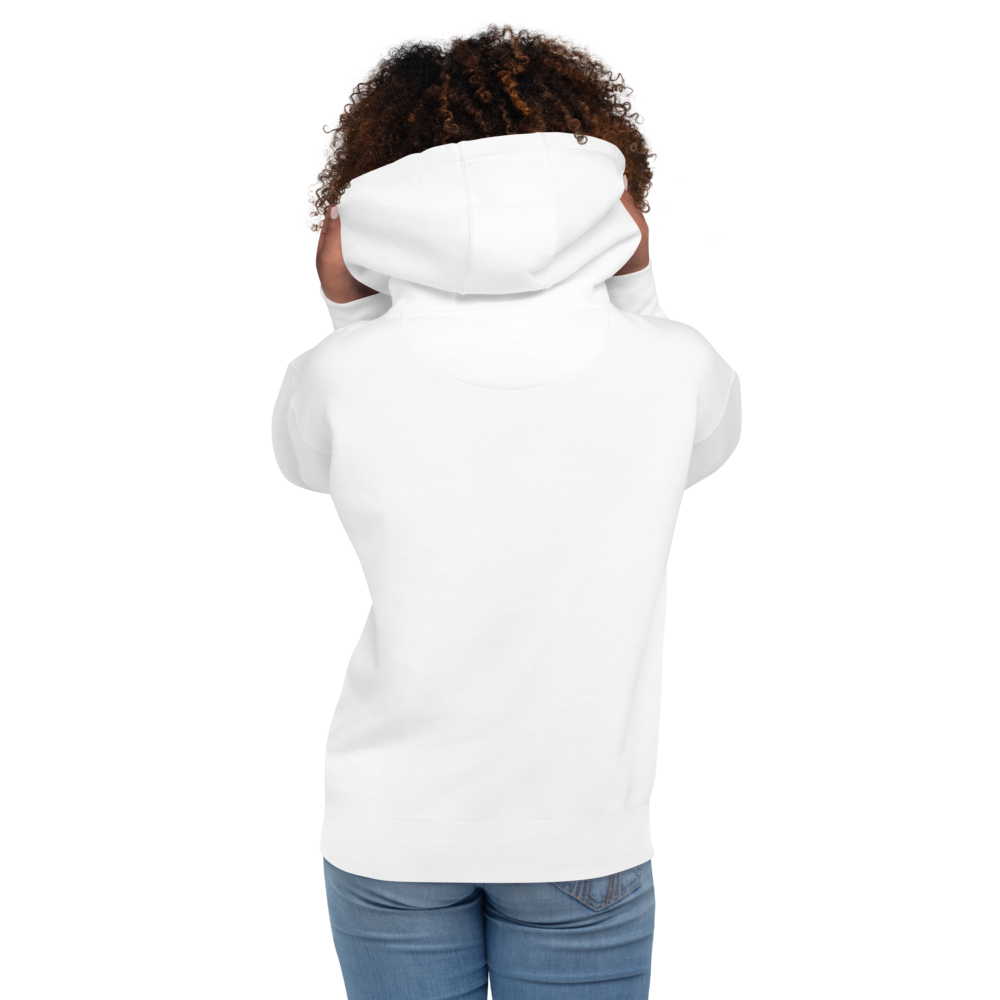 White Hoodie Worn by Female Model - Back Pose - Selfmaed