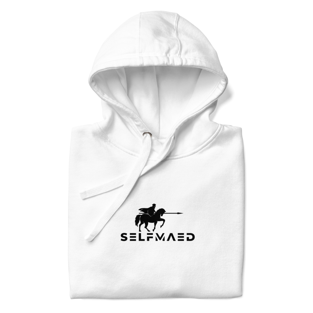 Close-up of White Hoodie Logo - Selfmaed