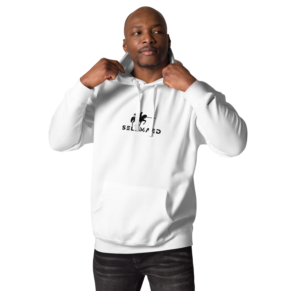 Front View of White Hoodie  Male Model- Selfmaed